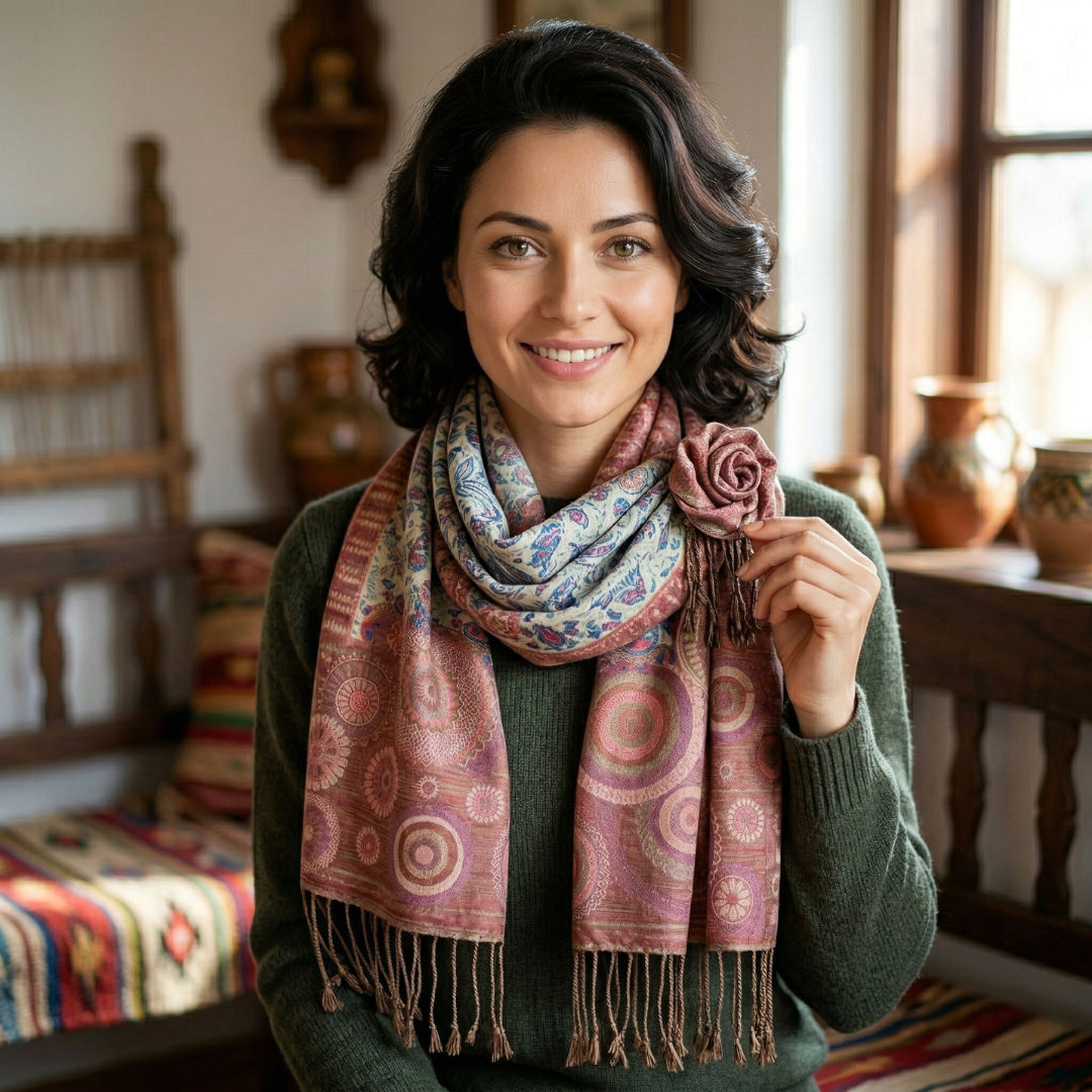 Abstract Circle Pattern Jacquard Stole Wrap